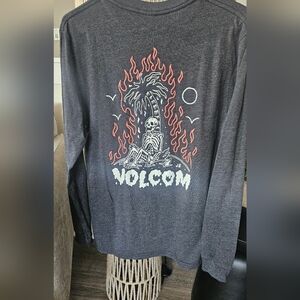 NEW Unisex Volcom Charcoal Long Sleeve with Skeleton and Flames Sz M
